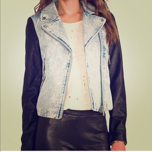 Finders Keepers leather sleeved denim jacket